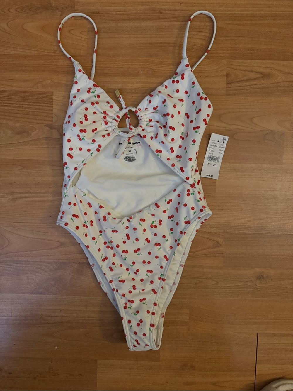 PacSun White One-Piece Swimsuit with Red Cherry Print and Ring Detail